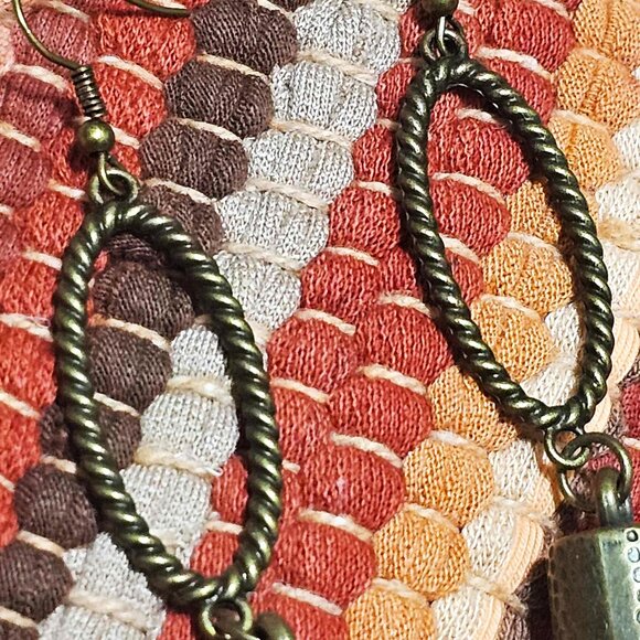 Artisan Hand Crafted Earrings Aqua Blue Faux Suede Tassels Antique Gold Pierced - Picture 4 of 7